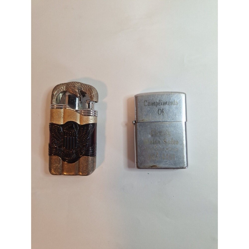 Metal Novelty "EAGLE" Refillable Butane Lighter, & Silver Color Lighter With Ad